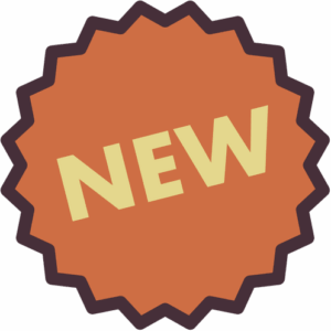 Oranger Sticker mit der Aufschrift "NEW"